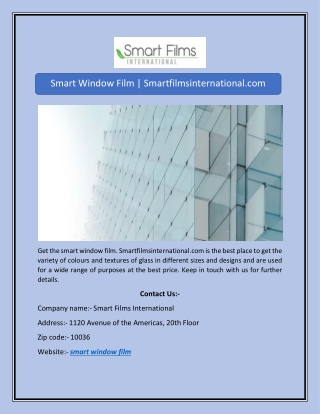 Smart Window Film | Smartfilmsinternational.com