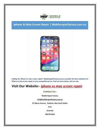 Iphone Xs Max Screen Repair | Mobilerepairfactory.com.au