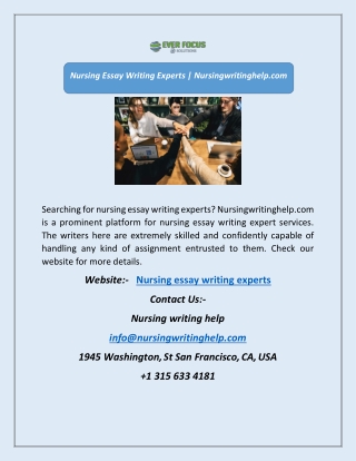 Nursing Essay Writing Experts | Nursingwritinghelp.com