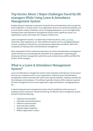 Top Stories About 7 Major Challenges Faced By HR managers While Using Leave & Attendance Management System