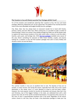 Plan Vacation to Goa with Newly Launched Tour Packages @Hello Travel.docx