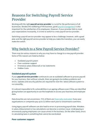 Reasons for Switching Payroll Service Provider