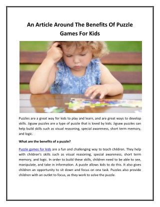 The Benefits of Puzzle Games for Kids