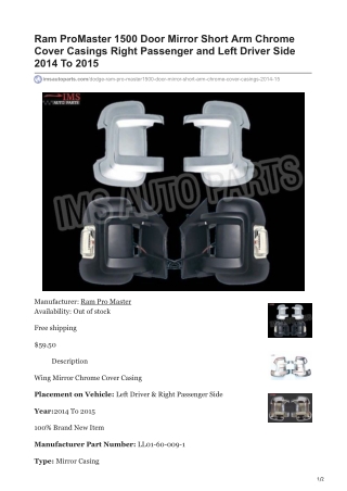 imsautoparts.com-Ram ProMaster 1500 Door Mirror Short Arm Chrome Cover Casings Right Passenger and Left Driver Side 20