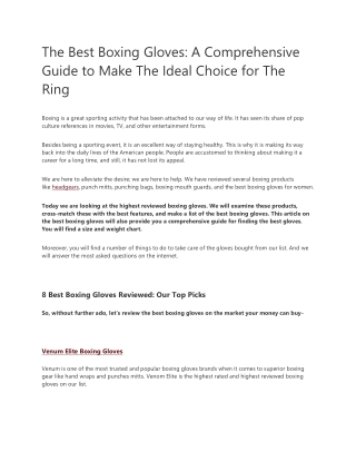 The Best Boxing Gloves A Comprehensive Guide to Make The Ideal Choice for The Ring