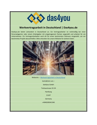 Werkvertragsarbeit in Deutschland | Das4you.de