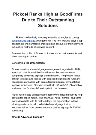 Pickcel Ranks High at GoodFirms Due to Their Outstanding Solutions