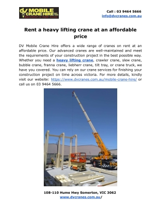 Rent a heavy lifting crane at an affordable price