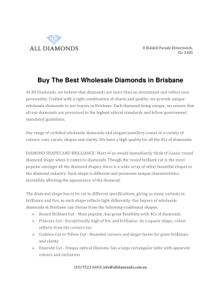 Buy The Best Wholesale Diamonds in Brisbane