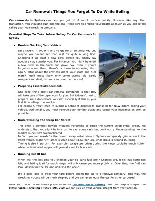 Car Removal: Things You Forget To Do While Selling