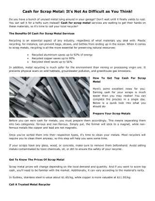 Cash for Scrap Metal: It's Not As Difficult as You Think!