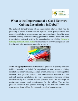 What is the Importance of a Good Network Cabling Installation in Dubai?