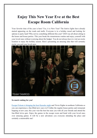 Enjoy This New Year Eve at the Best Escape Room California