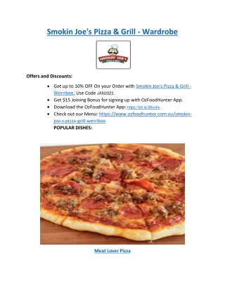 5% - Smokin Joe's Pizza & Grill - Werribee Takeaway menu, VIC