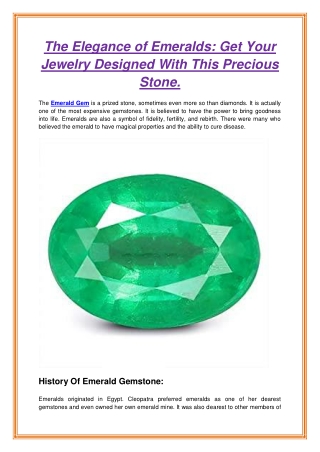 The Elegance of Emeralds Get Your Jewelry Designed With This Precious Stone