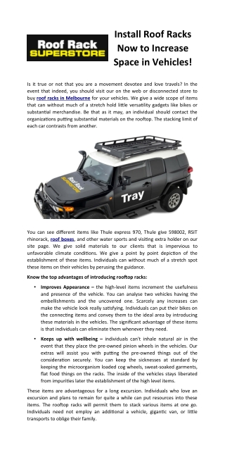 Install Roof Racks Now to Increase Space in Vehicles