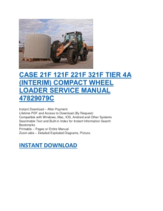 CASE 21F 121F 221F 321F TIER 4A (INTERIM) COMPACT WHEEL LOADER SERVICE MANUAL 47829079C