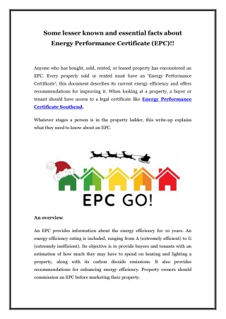 Some lesser known and essential facts about Energy Performance Certificate (EPC)!!
