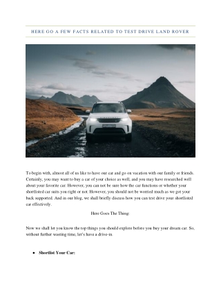 Here Go A Few Facts Related To Test Drive Land Rover