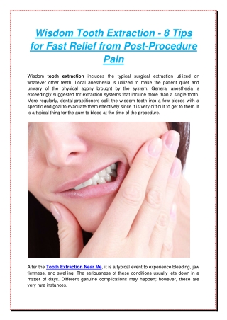 Wisdom Tooth Extraction - 8 Tips for Fast Relief from Post-Procedure Pain