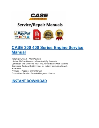 CASE 300 400 Series Engine Service Manual