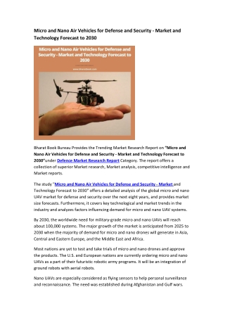 Micro and Nano Air Vehicles for Defense and Security - Market and Technology Forecast to 2030