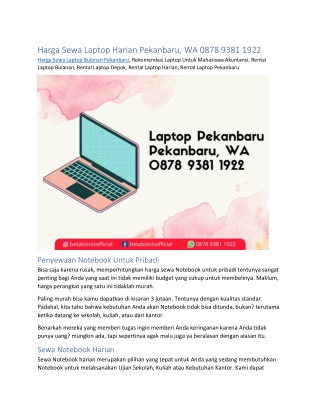 Harga Sewa Laptop Harian Pekanbaru, WA 0878 9381 1922