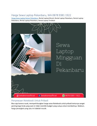 Harga Sewa Laptop Pekanbaru, WA 0878 9381 1922