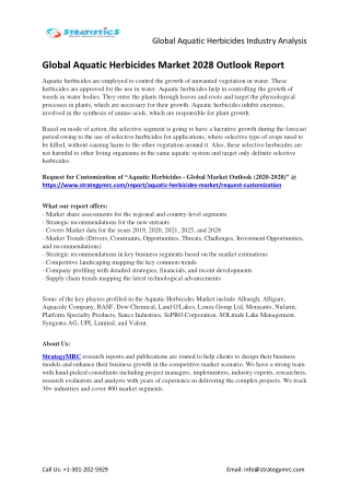 Aquatic Herbicides Market Size, Analysis, Top Players, and Forecast to 2028