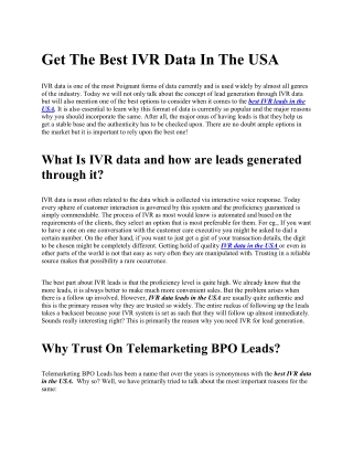 Best IVR Leads in USA | Telemarketing BPO Leads