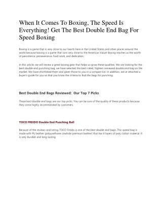 When It Comes To Boxing, The Speed Is Everything! Get The Best Double End Bag For Speed Boxing