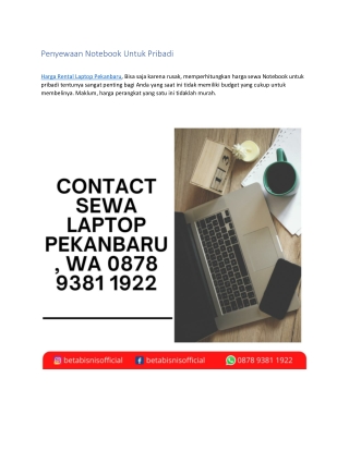 Contact Sewa Laptop Pekanbaru, WA 0878 9381 1922