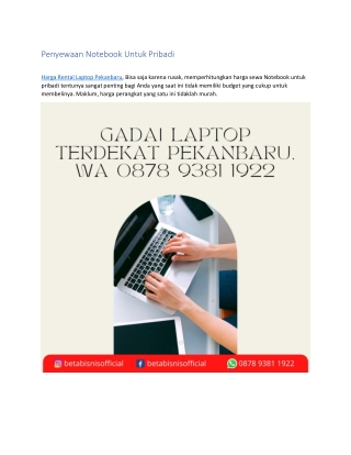 Gadai Laptop Terdekat Pekanbaru, WA 0878 9381 1922