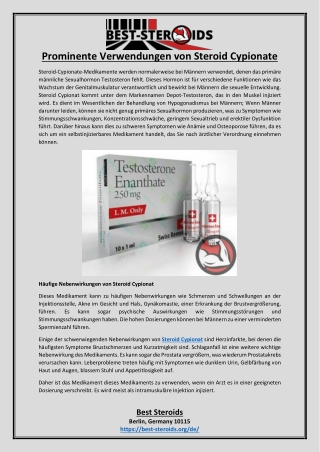 Prominente Verwendungen von Steroid Cypionate