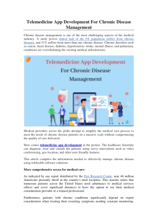 Telemedicine App Development For Chronic Disease Management