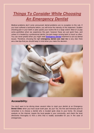 Things To Consider While Choosing An Emergency Dentist