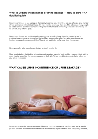 What is Urinary Incontinence or Urine leakage — How to cure it? A detailed guide