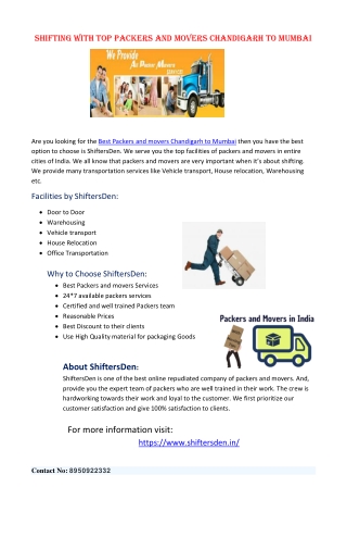 Hire Best Packers and Movers Chandigarh to Mumbai
