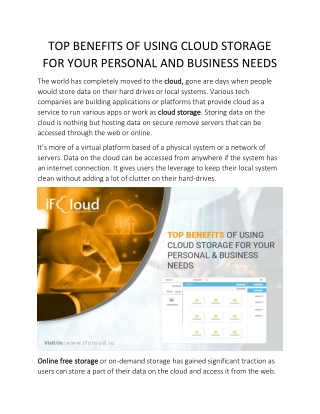 TOP BENEFITS OF USING CLOUD STORAGE FOR YOUR PERSONAL AND BUSIESS NEEDS