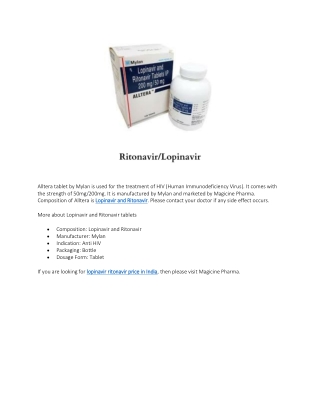 Lopinavir ritonavir price in India