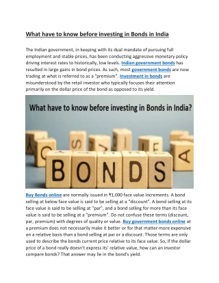 What have to know before investing in Bonds in India