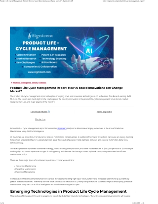 Product Life Cycle Management Report How AI based Innovations can Change Market - Signicent LLP