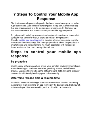 7 Steps To Control Your Mobile App Response