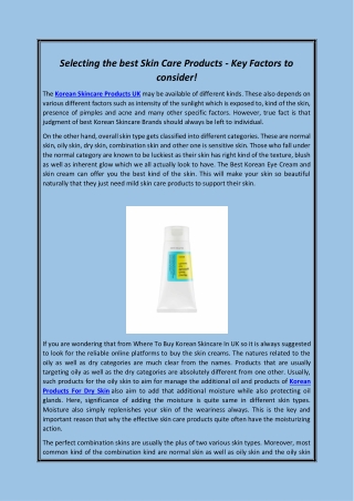 Selecting the best Skin Care Products