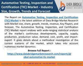 Automotive Testing, Inspection and Certification (TIC) Market Industry Synopsis