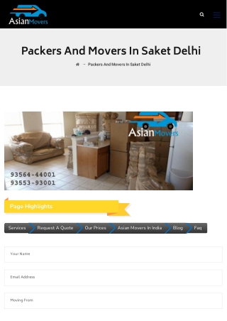 Best Packers and Movers Services in Saket, Asian Movers