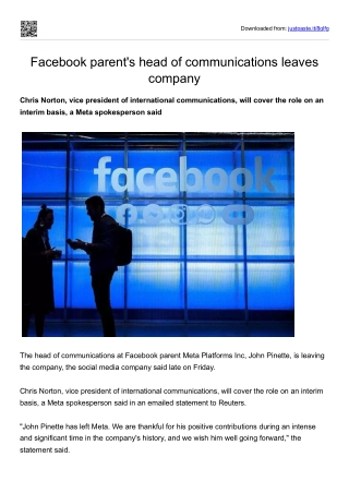 Facebook parent's head of communications leaves company