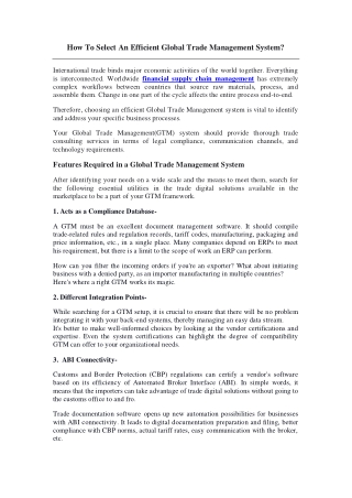 How To Select An Efficient Global Trade Management System
