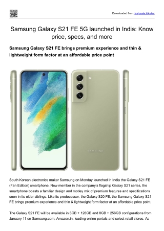 Samsung Galaxy S21 FE 5G launched in India_Know price, specs, and more