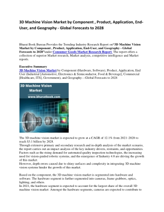 3D Machine Vision Market by Component , Product, Application, End-User, and Geography - Global Forecasts to 2028-convert